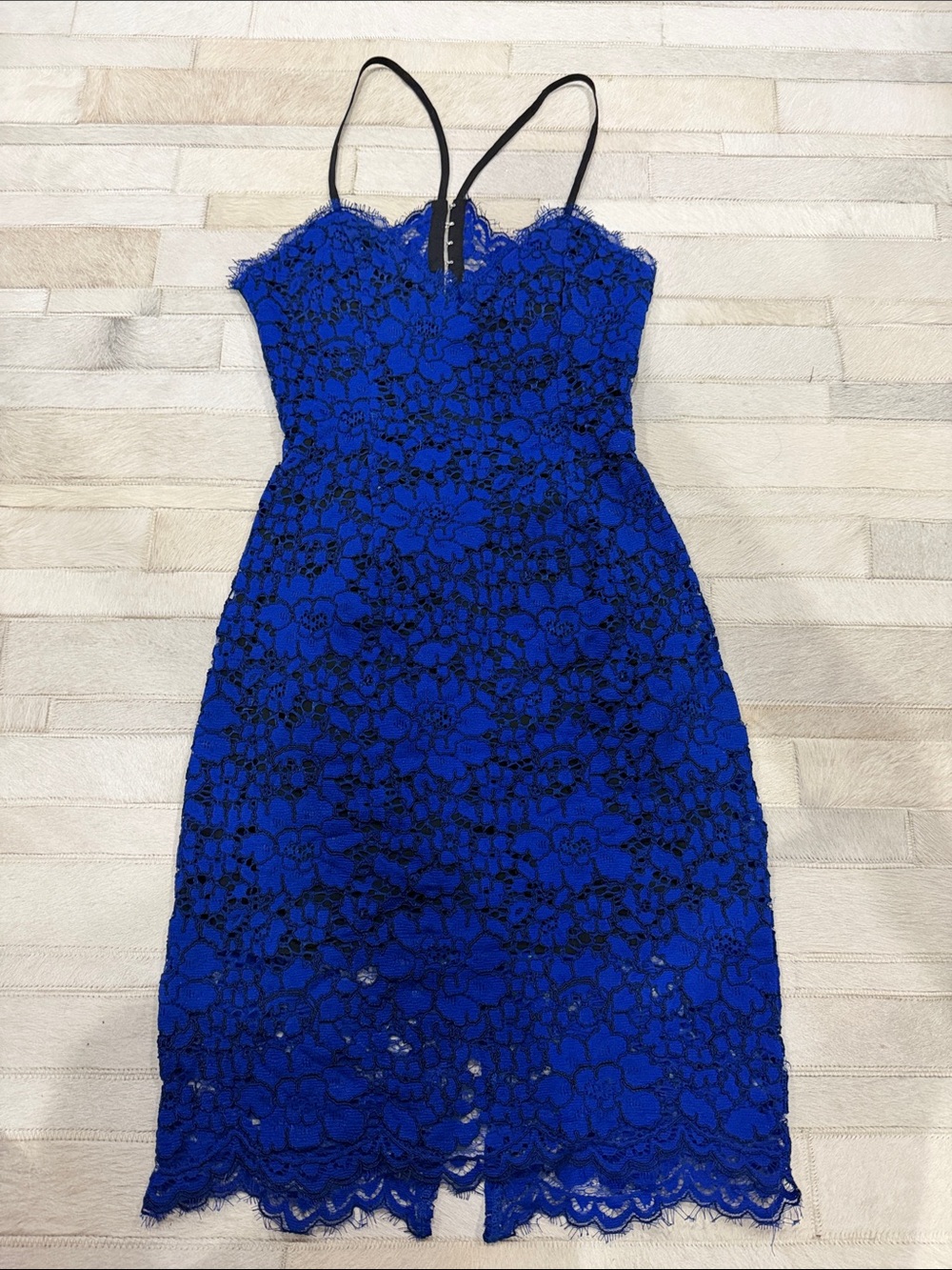 NBD Blue Lace Spaghetti-Strap Dress